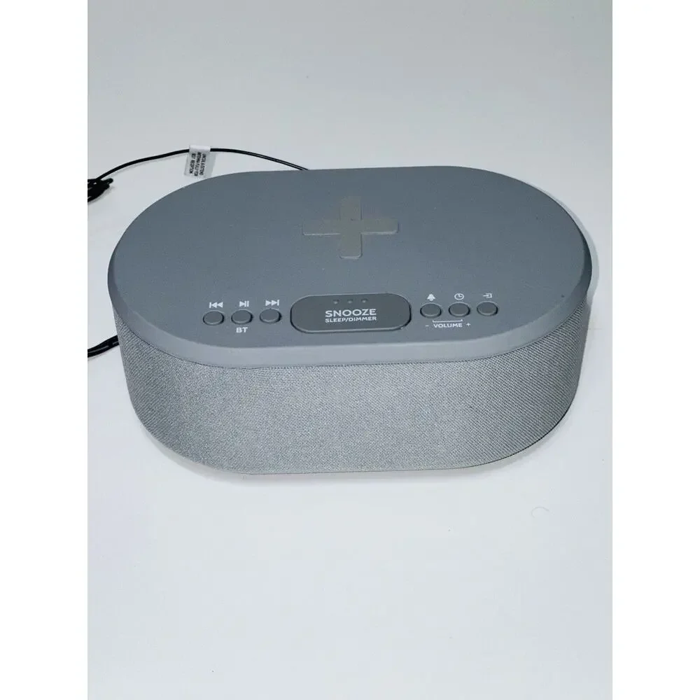 i-Box Dawn Bedside Alarm Clock w Wireless Charging Gray Charging Cable Tested